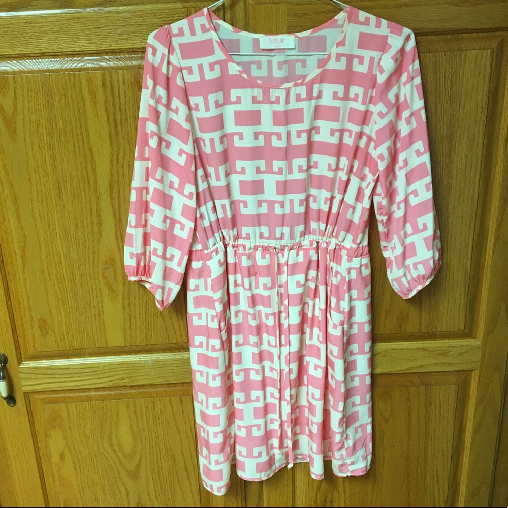 Pink and White Tie Waist Shift Dress